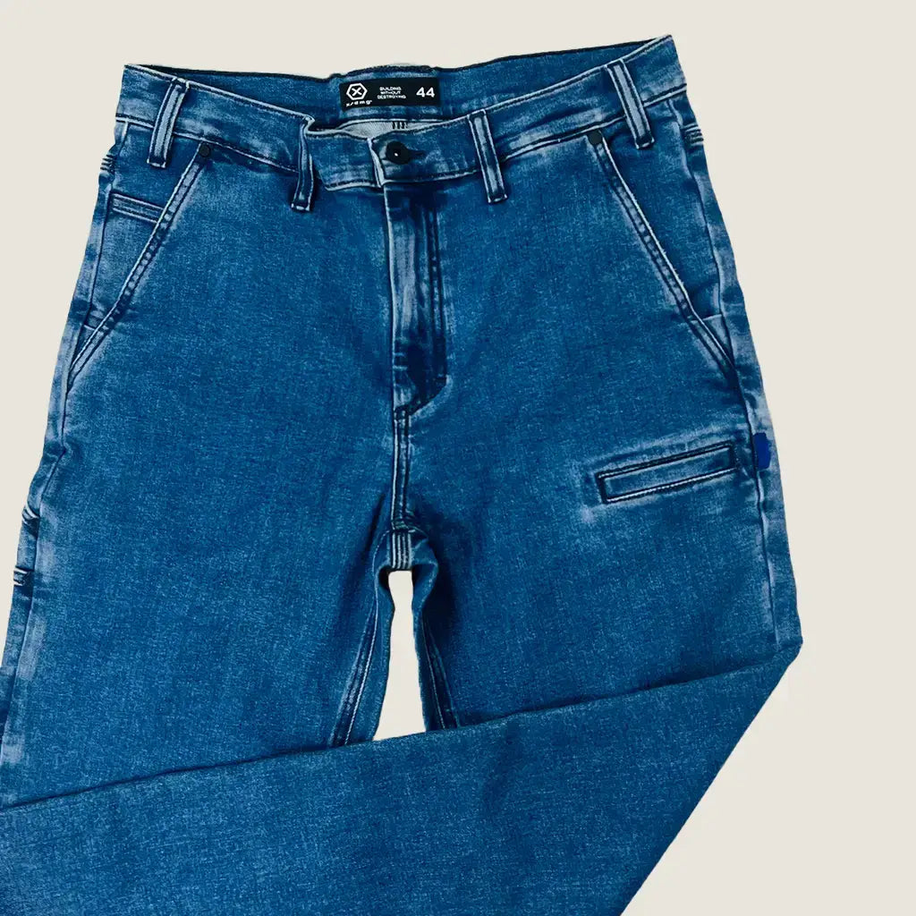 Front Detail View of the x/dmg mens x01/Denim 90's Blue