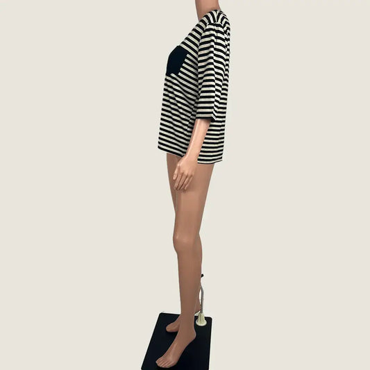 Side View of the Striped Short Sleeve Top
