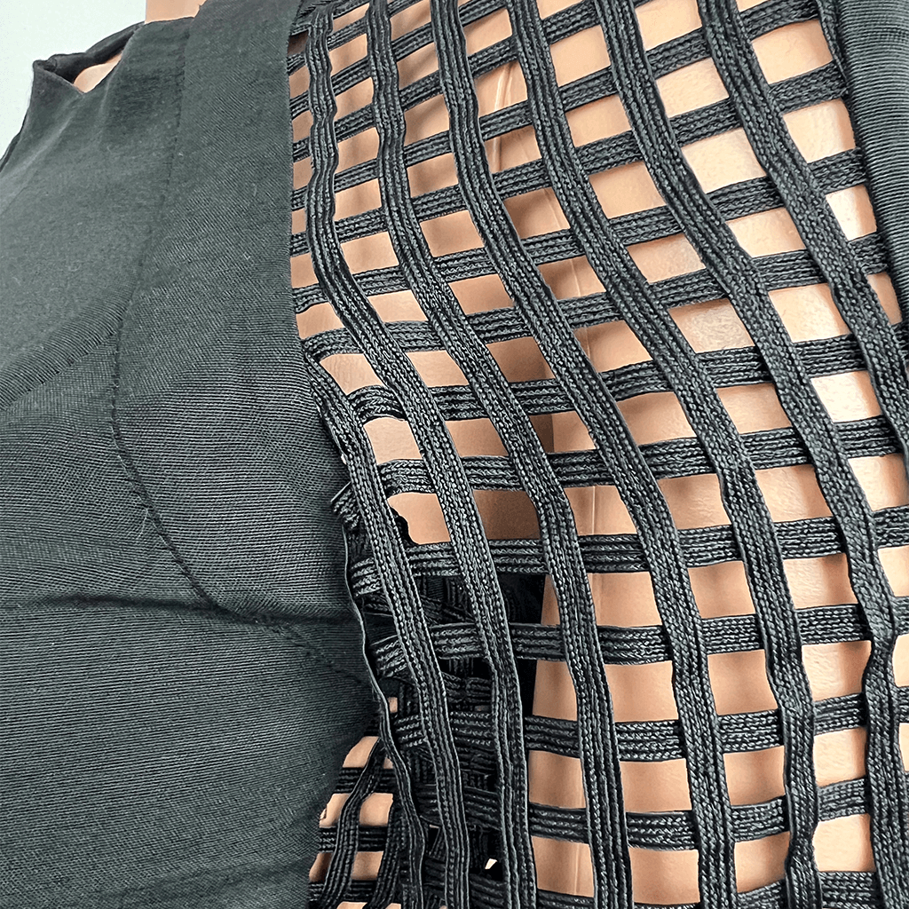 Zimmermann Black Lattice Long Sleeve Top Shoulder Detail