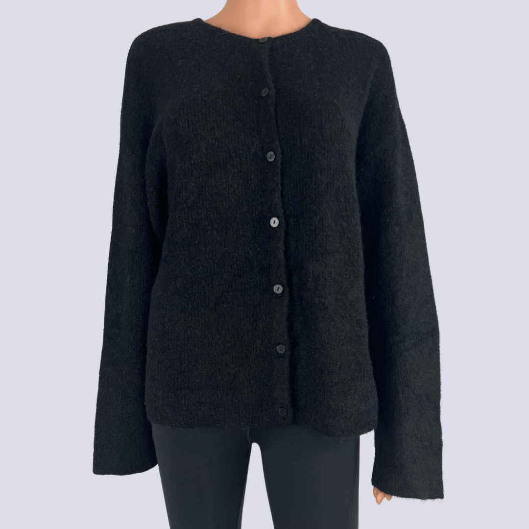 Front View of the & Other Black Cardigan