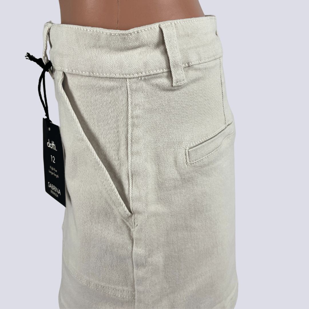 Side Detail View of the Dotti High Rise Sabrina Bermuda Shorts 12