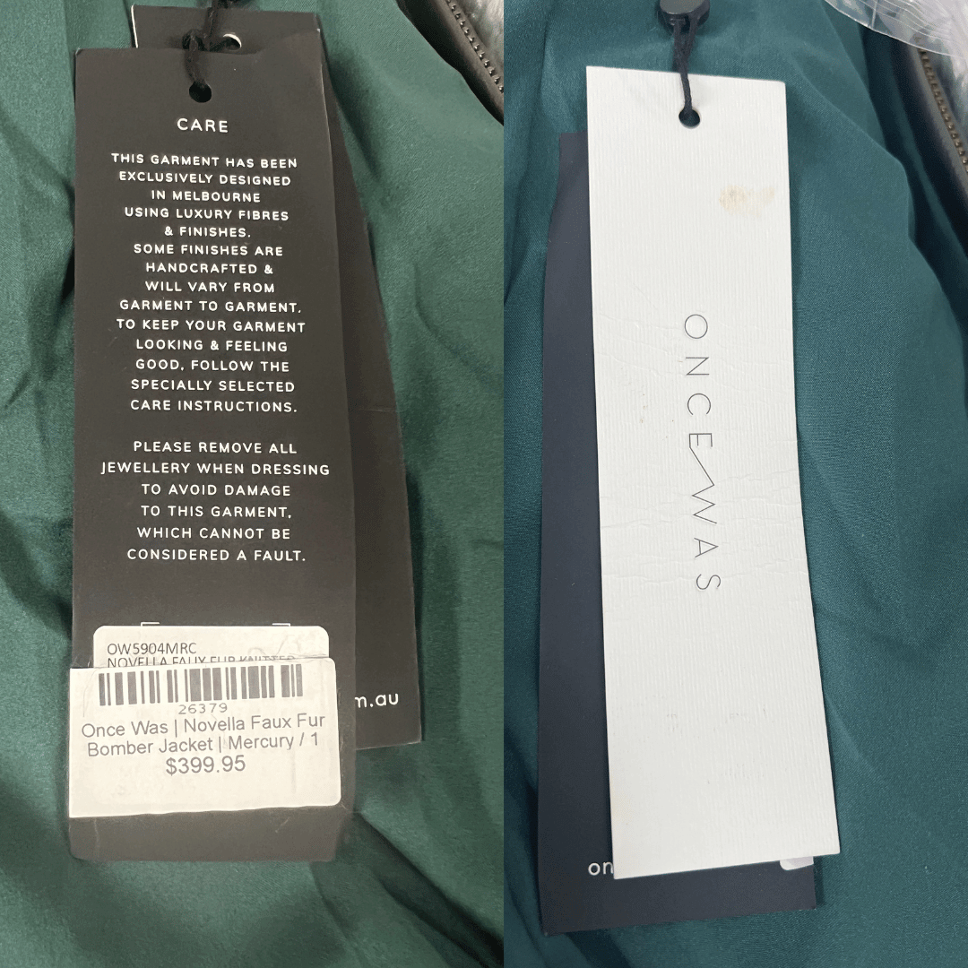 Once Was Faux Fur Jacket Labels