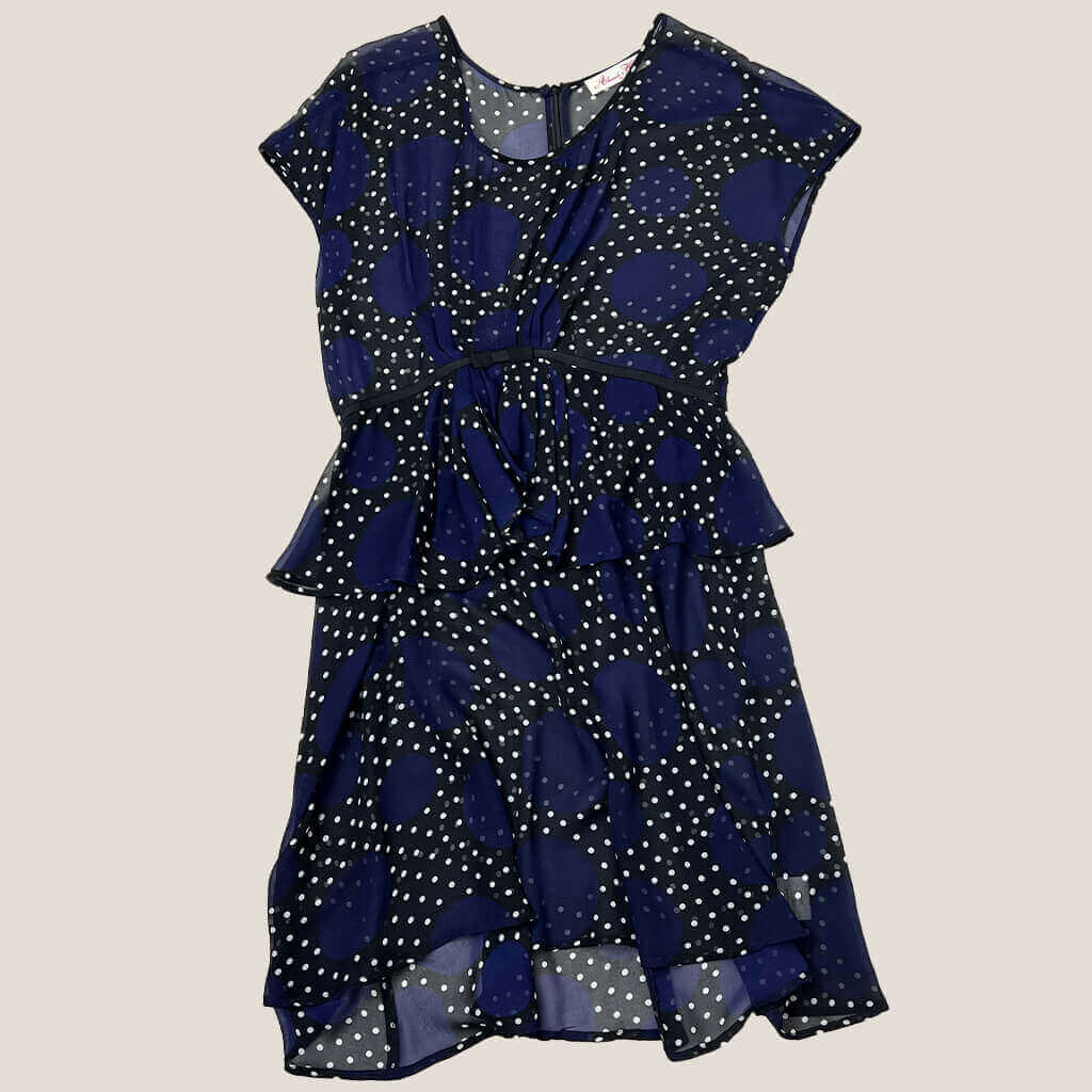 Alannah Hill Silk Sheer Blue Polkadot Dress Front