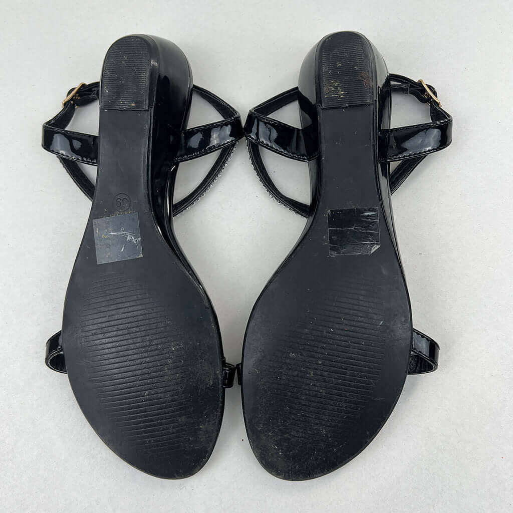 Amy Blue Black Sandal With Diamante Feature Straps Sole