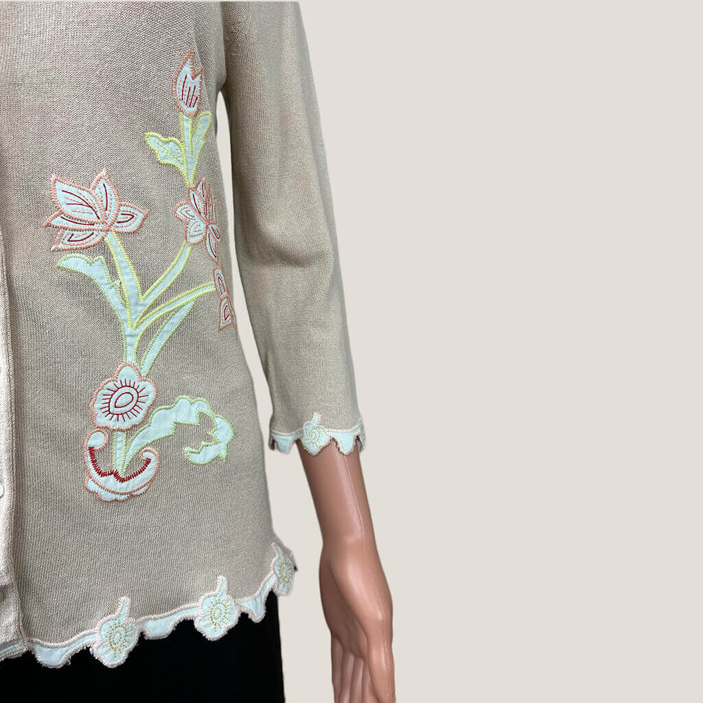 Blue Illusion Cardigan with Stitched Pattern Design Detail