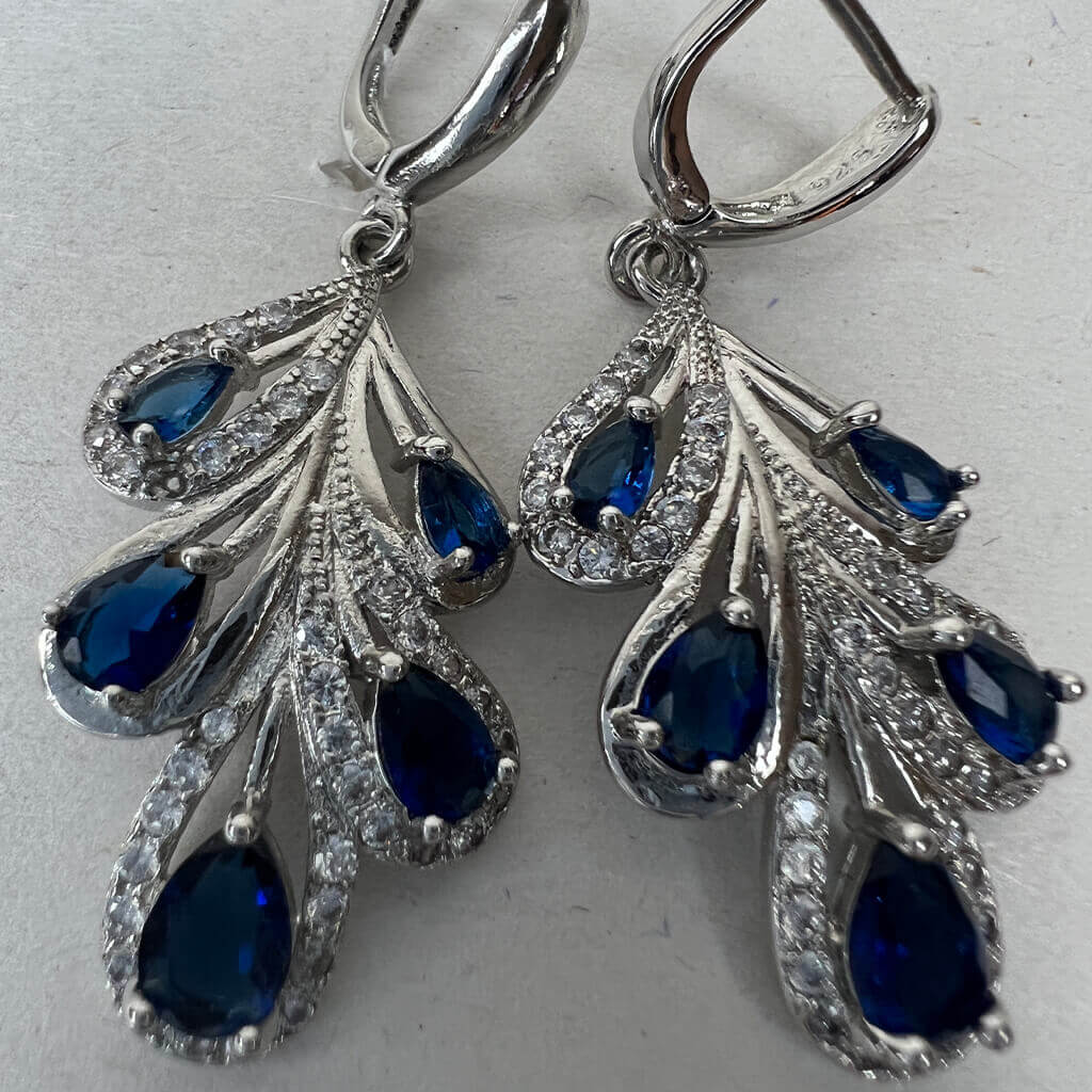 Sterling Silver and CZ Stones Drop Earrings Pair