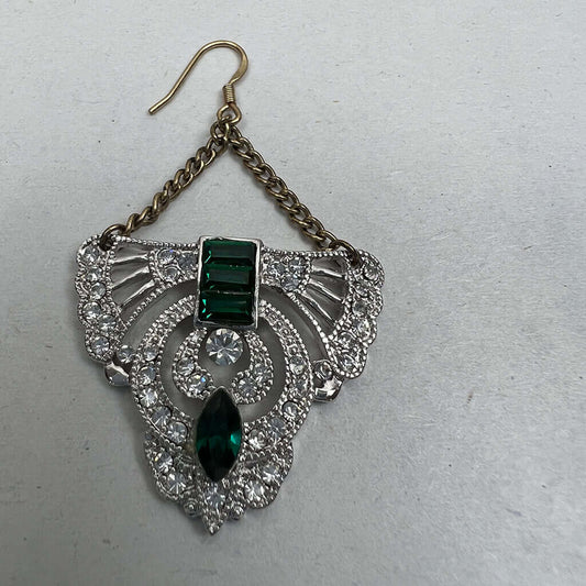 Swarovski Crystal Elements Emerald and Clear Colour Drop Earrings Single Detail on White