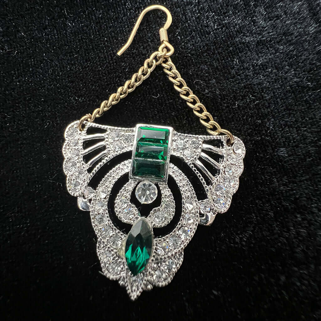Swarovski Crystal Elements Emerald and Clear Colour Drop Earrings Single on Black