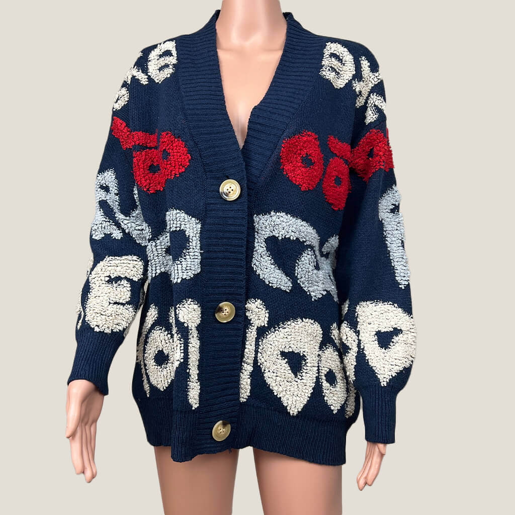 Front Woman's Oversized Cardigan With Words In Design