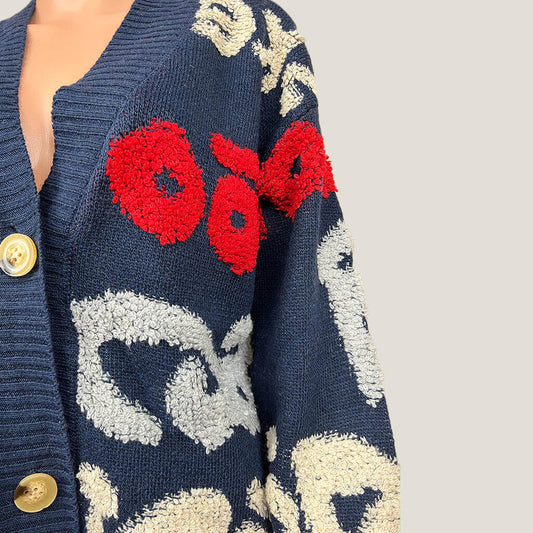 Buttons Detail Oversized Cardigan With Words In Design