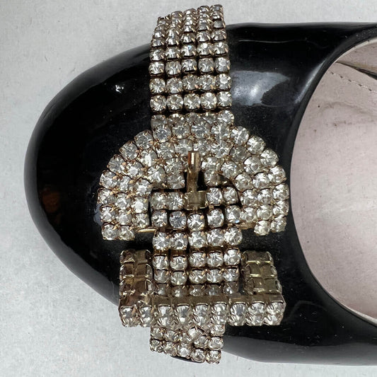 Eliza Litz Paten Slip dimete buckle as toe strap