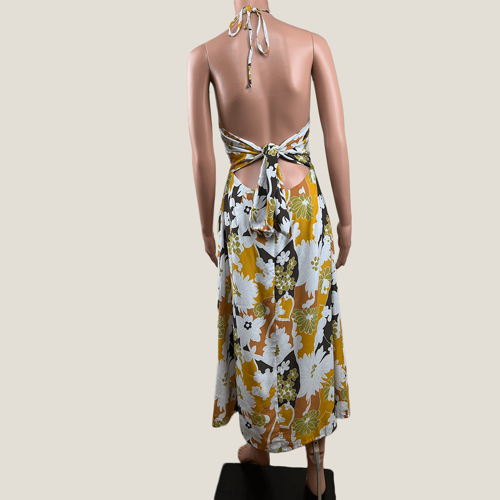 Faithful The Brand Colourful Halter Neck Dress Back