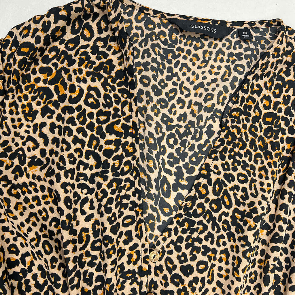 Glassons Leopard Print Shirt 10 Collar Detail
