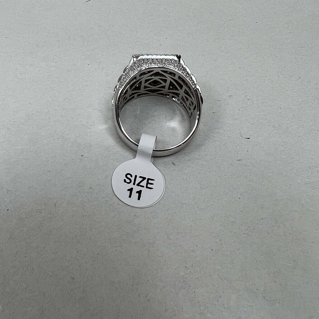 Square White Gold Plated Cubic Zirconia Men's Ring Inside