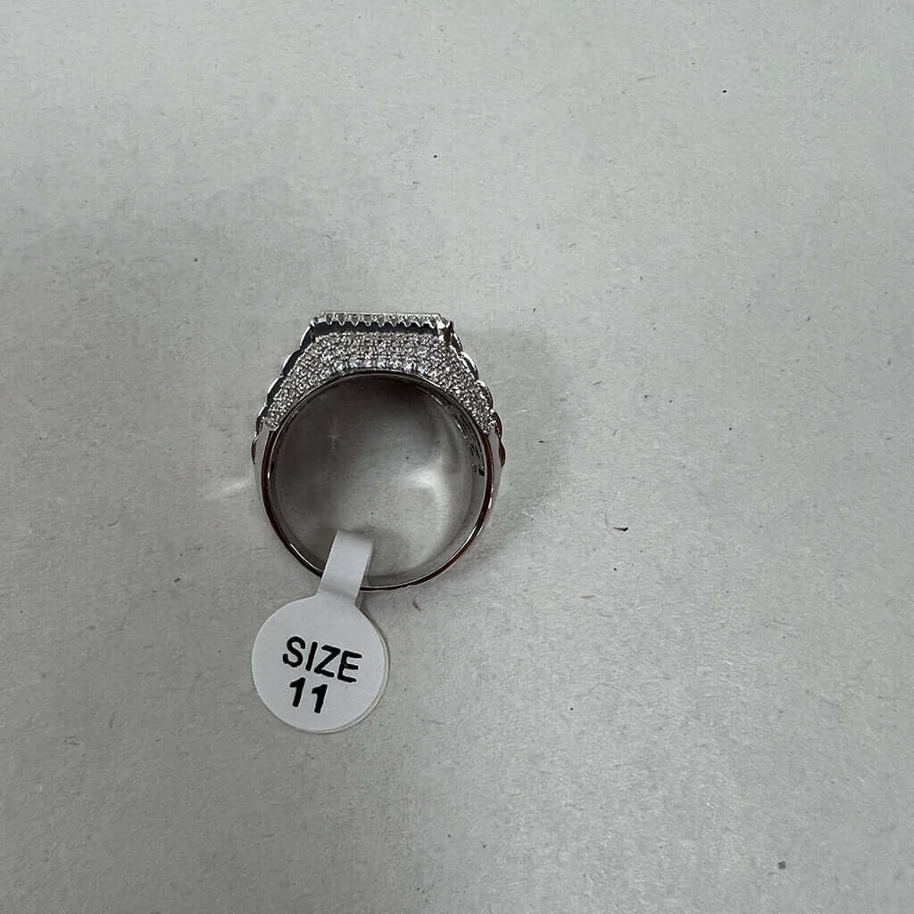 Square White Gold Plated Cubic Zirconia Men's Ring Side