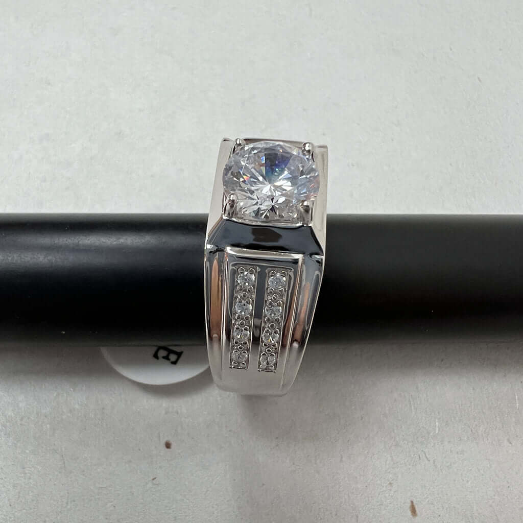 White Gold Plated Cubic Zirconia Men's Ring on Balck
