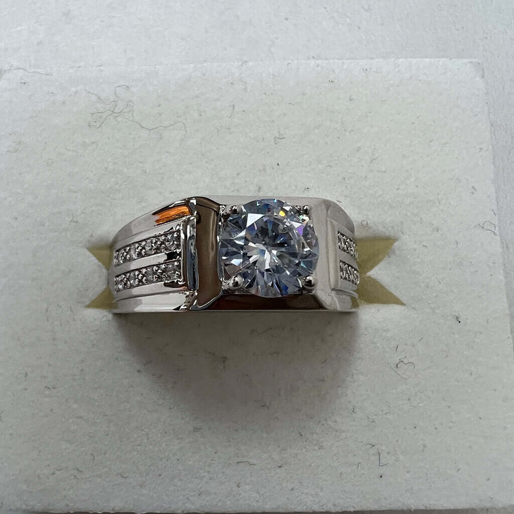 White Gold Plated Cubic Zirconia Men's Ring on white