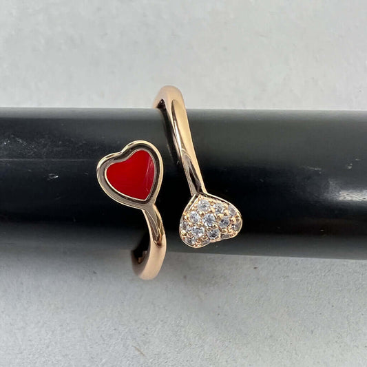 Women Pinkie Ring Two Hearts Ruby and Diamond Stones