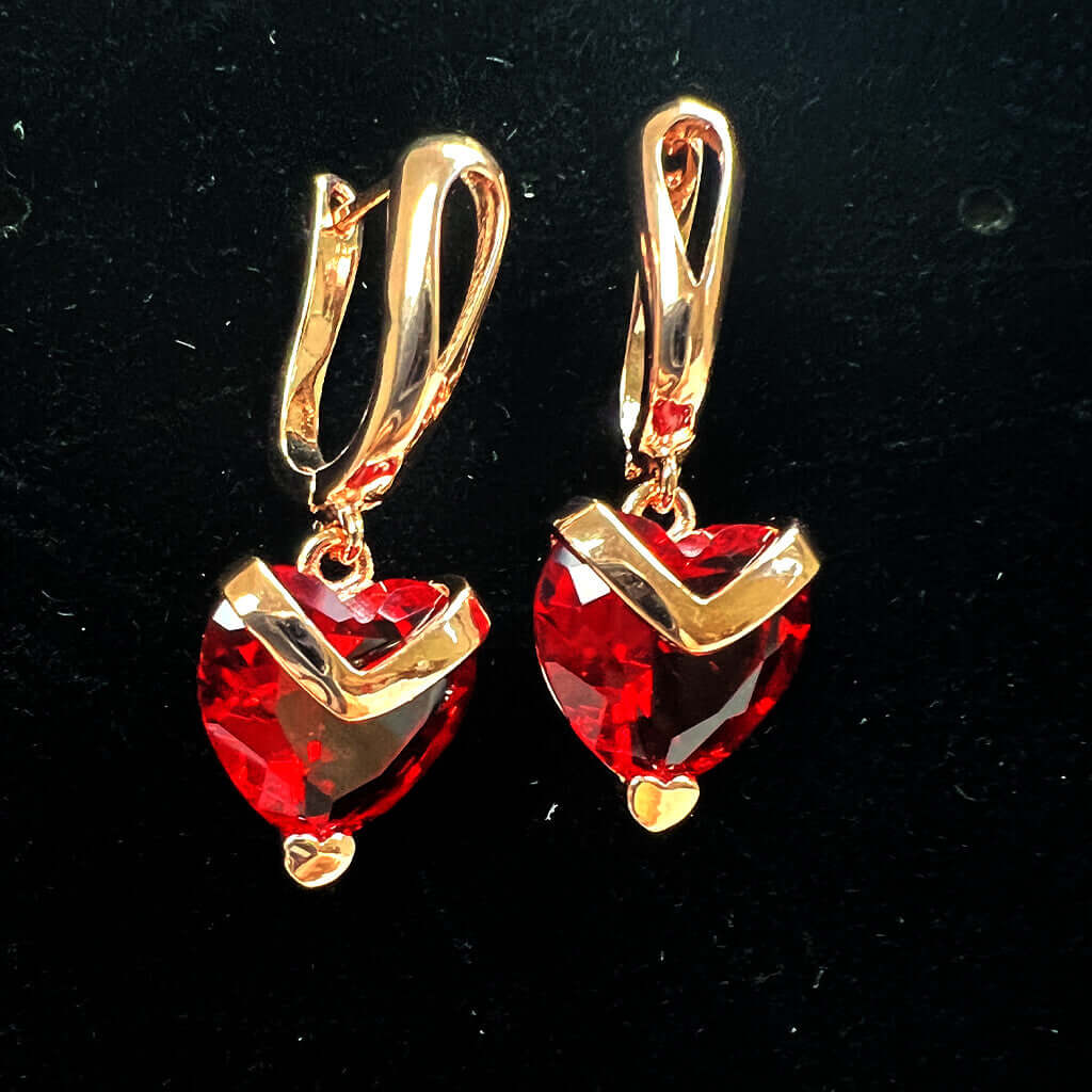Ruby Heart Earrings Pair on Black BG