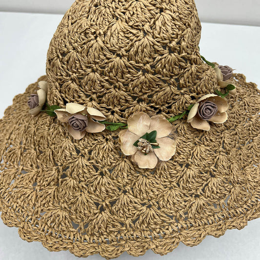 Lala Wide Rim Straw Sun Hat Beige Detail