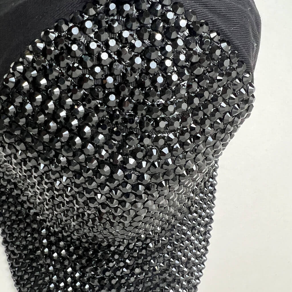 Lala black diamante stud baseball hat top detail