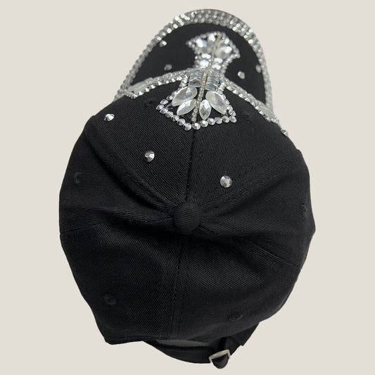 Lala black cross baseball cap top view