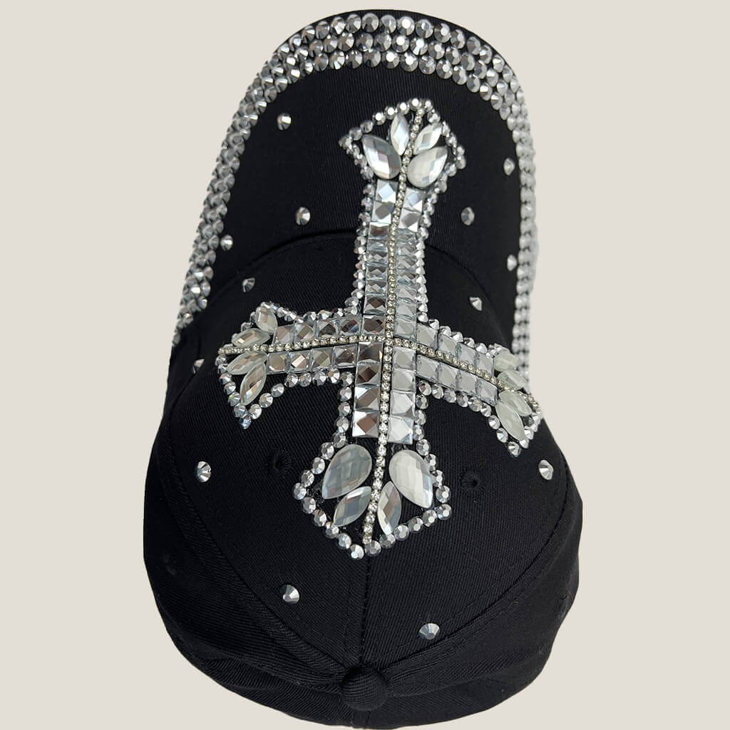 Lala black cross baseball cap upside down view
