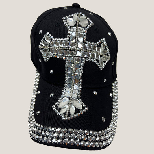 Lala black cross baseball cap front view