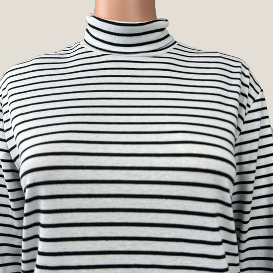 Moonsasa Long Sleeve Stripped Polo Neck Top