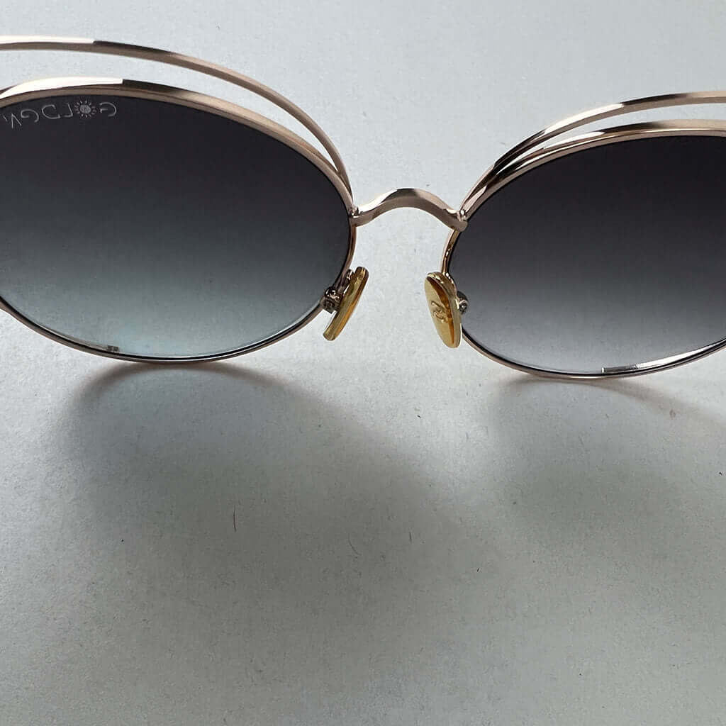 Sunglasses Threadetiquette, Rose Gold Anchor on Blue Tint Detail