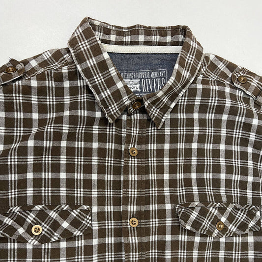 Rivers Mens Brown Checkered Shirt Collar Detail
