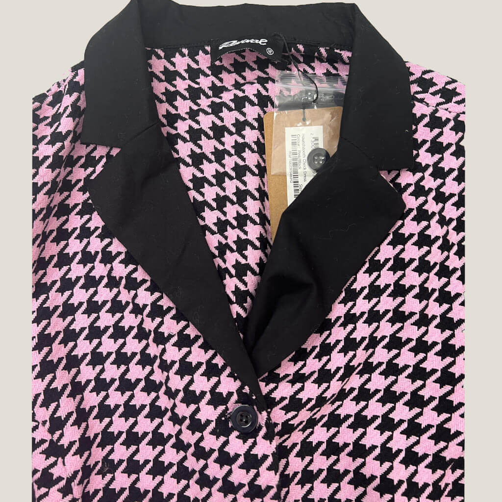 Rivival Pink and Black Houndstooth Dress Collar