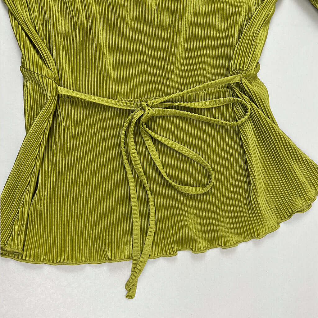 Sportsgirl crinkle metalic green womans top back detail