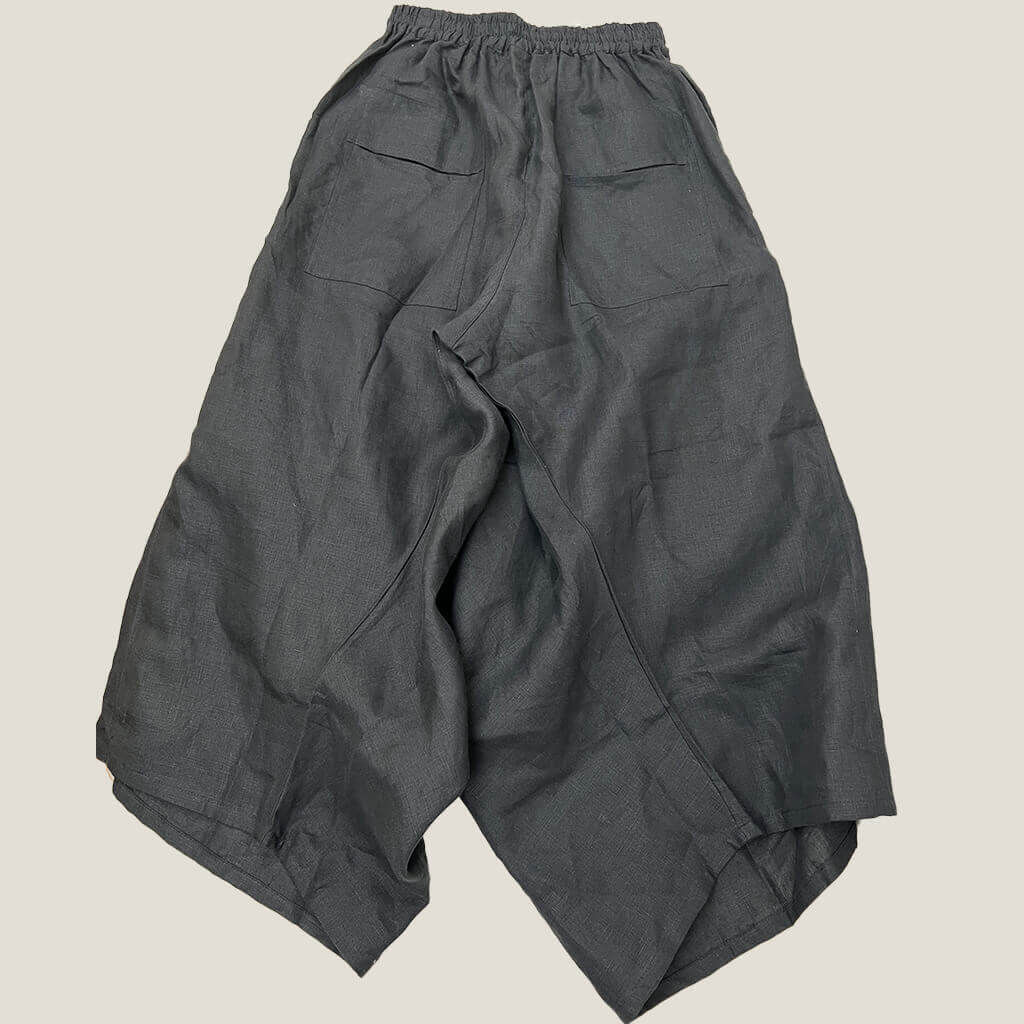 Sassind black linen asymmetric pant back