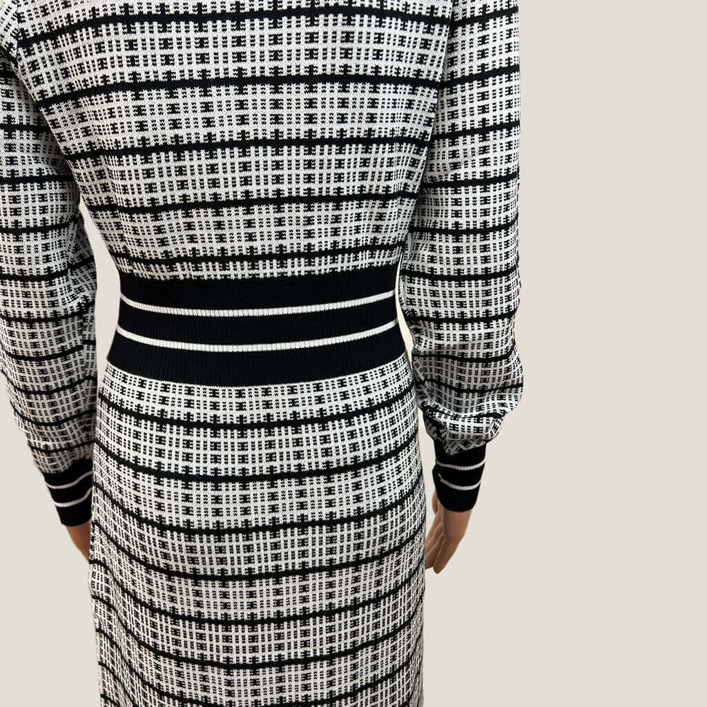 Shein Black And White Plaid Knit Maxi Dress Waist