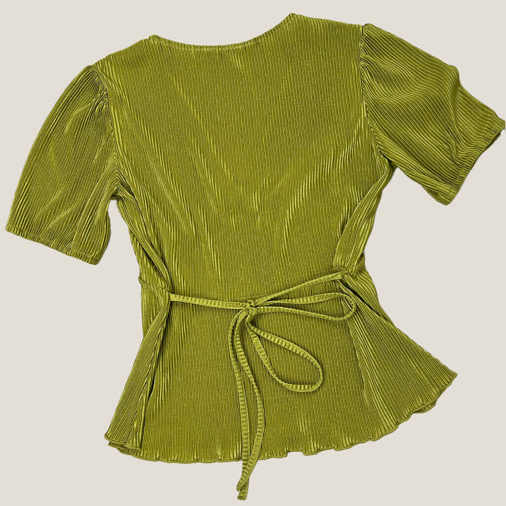 Sportsgirl crinkle metalic green womans top back