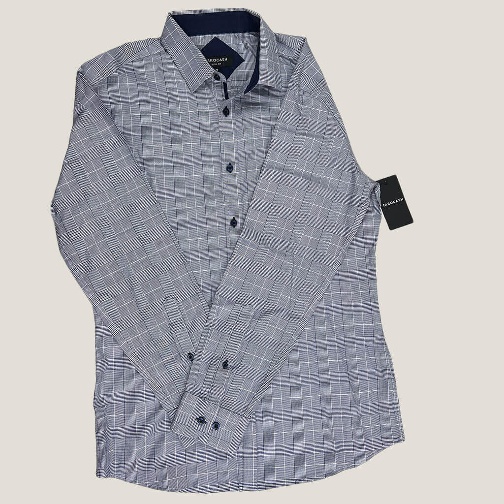 Tarocash Navy And White Check Men's Shirt Flat Front View
