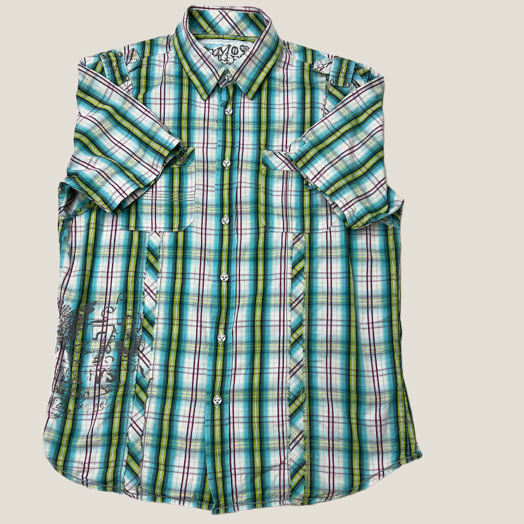 Tomo Wolfe Mens Checkered Distressed Shirt Front