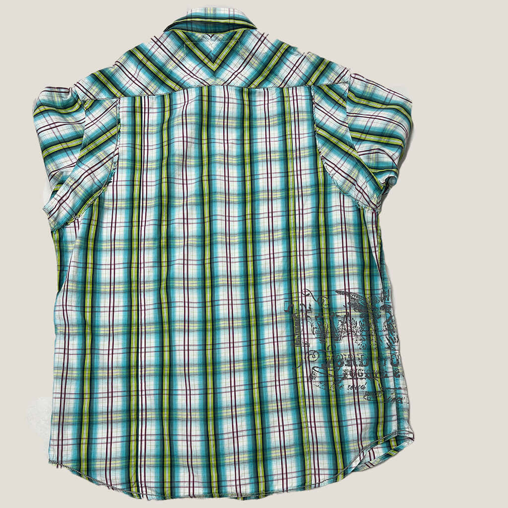 Tomo Wolfe Mens Checkered Distressed Shirt Back