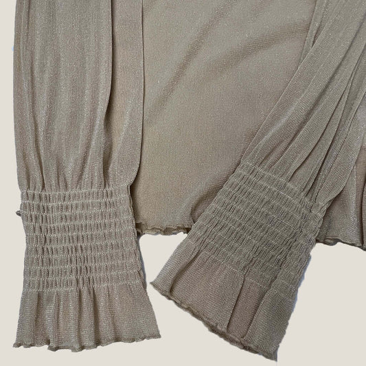 Valleygirl sheer metallic gold and cream womans top cuff detail