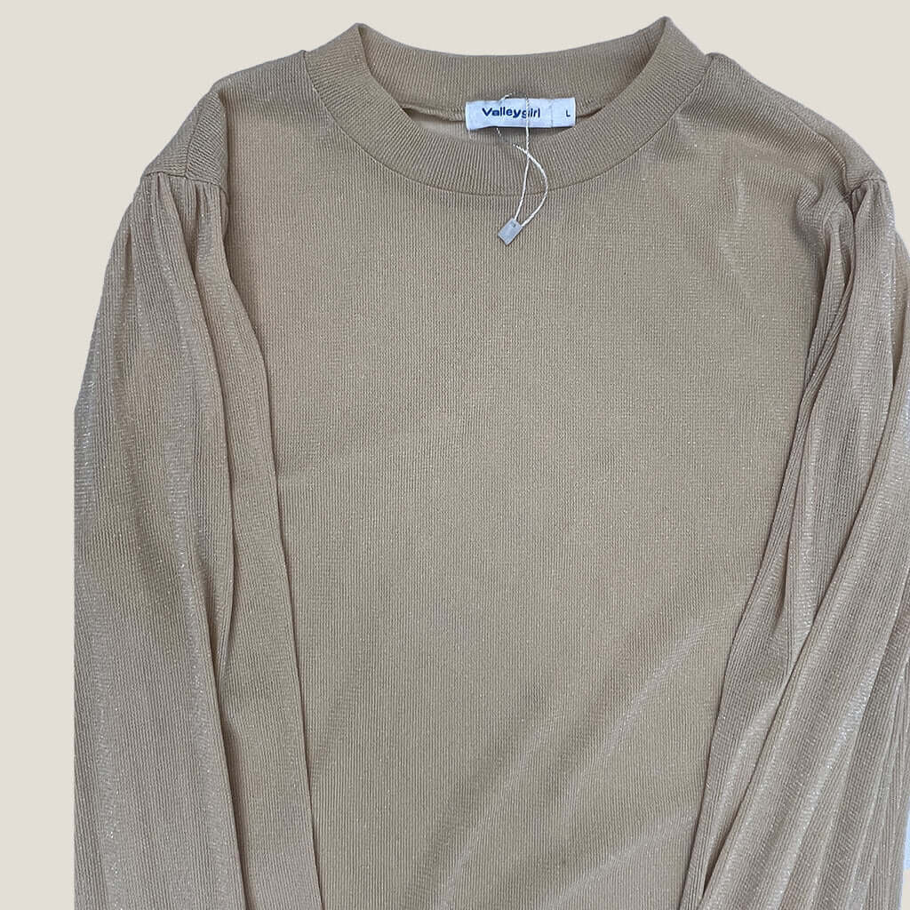 Valleygirl sheer metallic gold and cream womans top collar detail