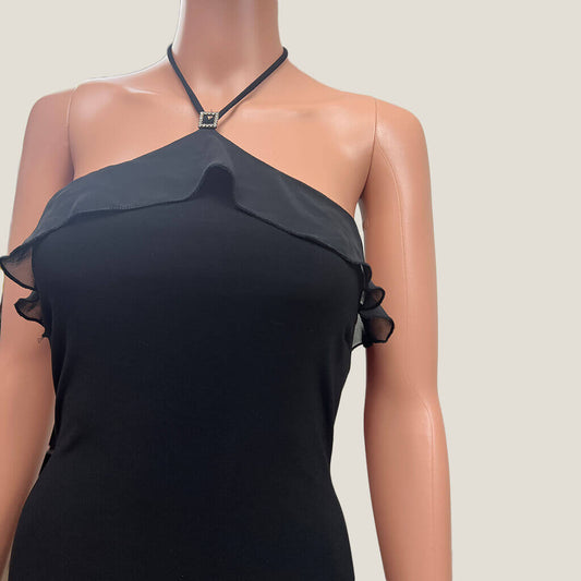 Little Black Dress With Hi Low Hem Collar Detail