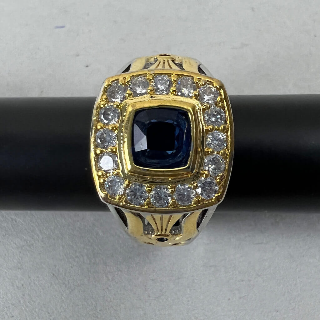 Mens Pinkie Ring Gold and Silver with CZ Stones Stamped Front