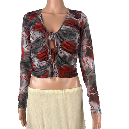 Front view of the Valleygirl Floral Sheer Top