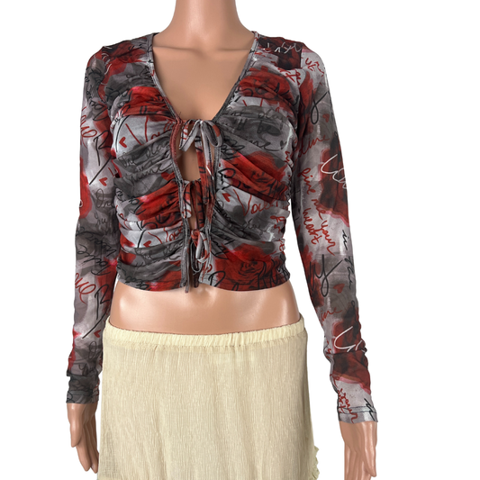 Front view of the Valleygirl Floral Sheer Top