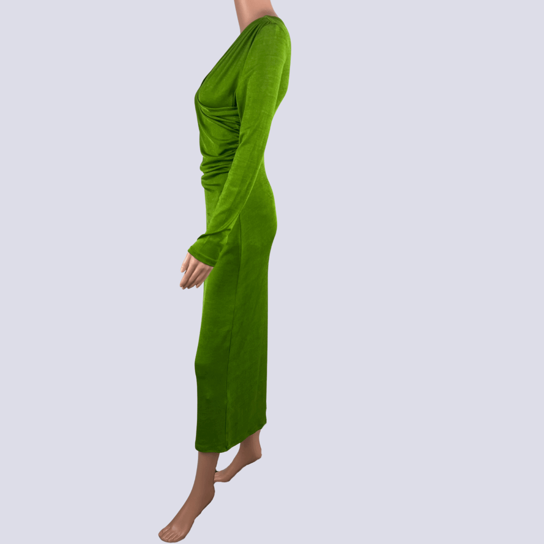 H&M Long Sleeve Midi metal Green Dress Small