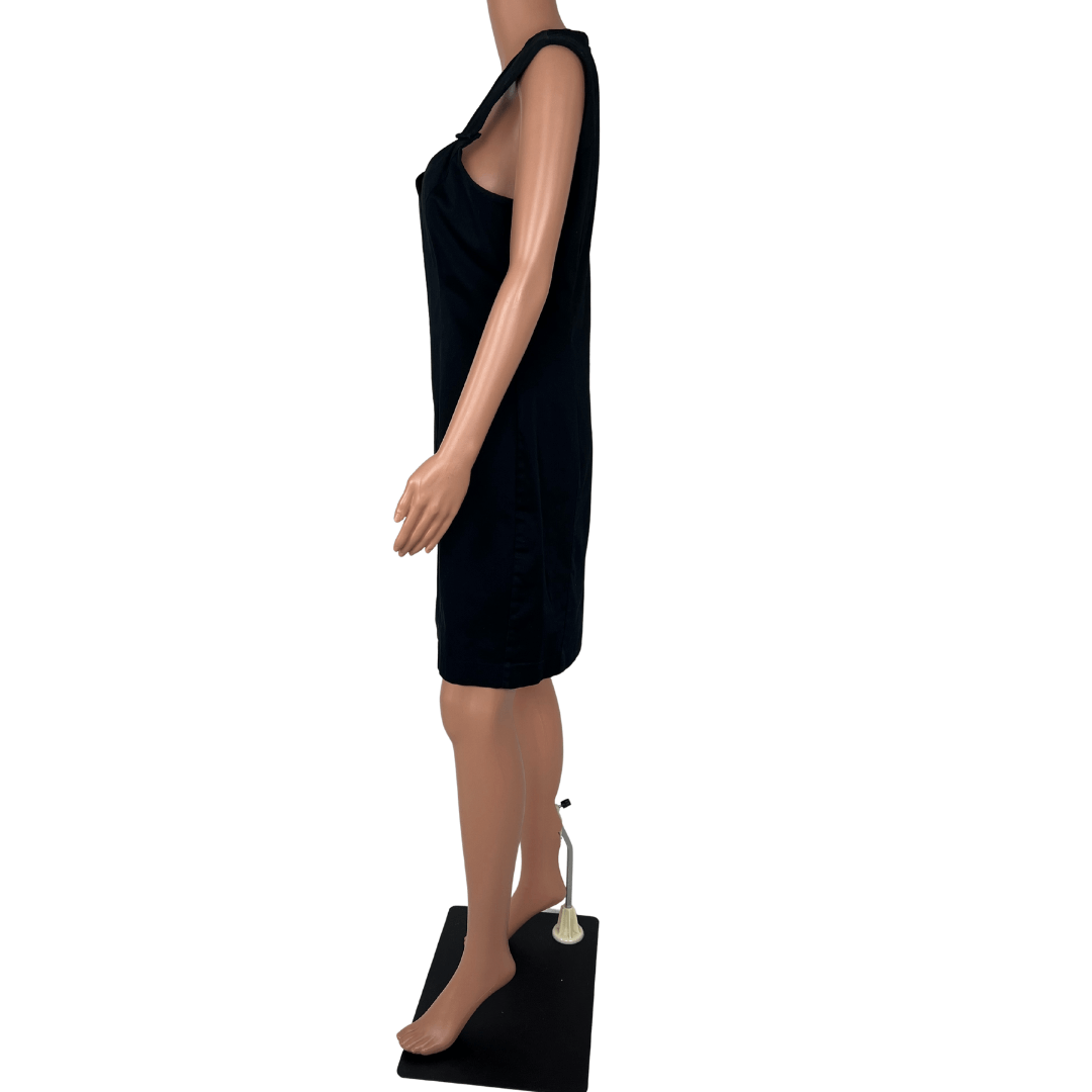 Side view of the Cue Black Sleeveless Midi Dress