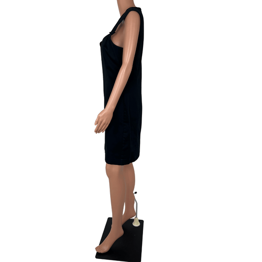 Side view of the Cue Black Sleeveless Midi Dress