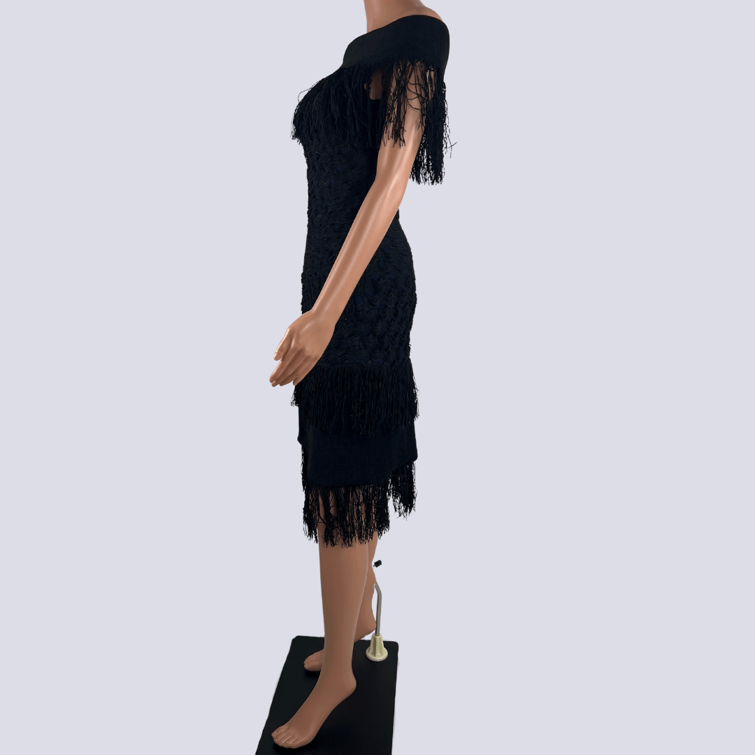 Side view of the Jonathan Simkhai Black Fringe Dress