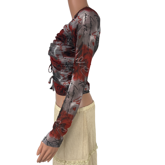 Side view of the Valleygirl Floral Sheer Top